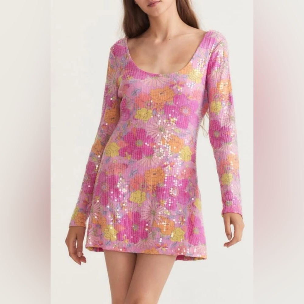 LoveShackFancy Rupert Sequined Floral Mini Dress